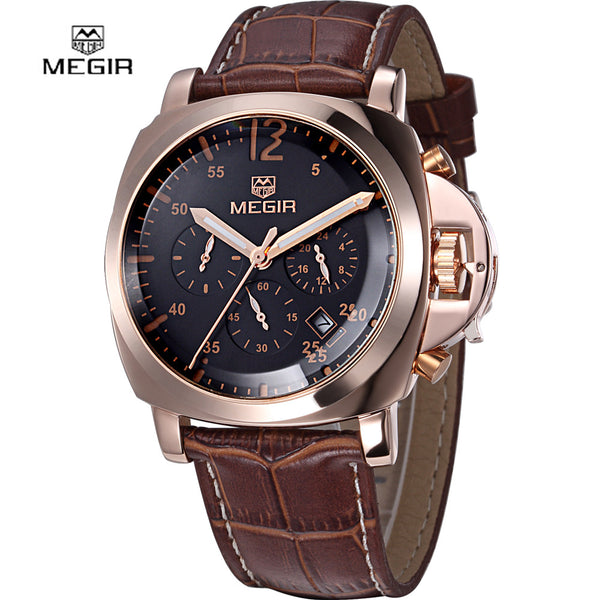 2016 new fashion military MEGIR brand design army business calendar leather men male chronograph clock sport luxury wrist watch