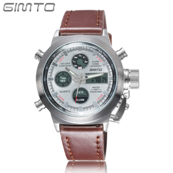 2016 Hot Brand GIMTO Quartz Digital Sports Watches Men Leather Nylon LED Military Army Waterproof Diving Wristwatch Reloj Hombre
