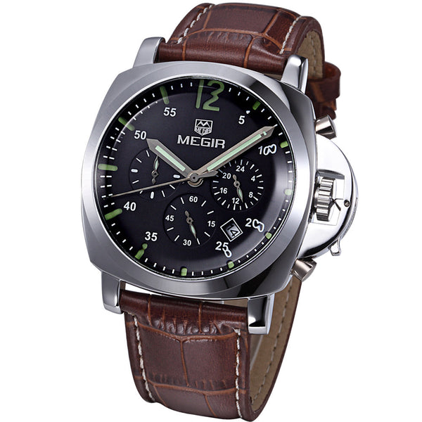 2016 new fashion military MEGIR brand design army business calendar leather men male chronograph clock sport luxury wrist watch