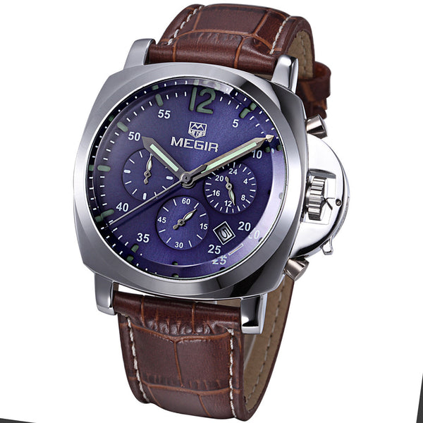 2016 new fashion military MEGIR brand design army business calendar leather men male chronograph clock sport luxury wrist watch