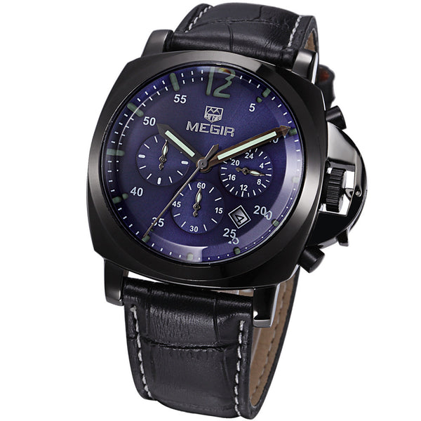2016 new fashion military MEGIR brand design army business calendar leather men male chronograph clock sport luxury wrist watch
