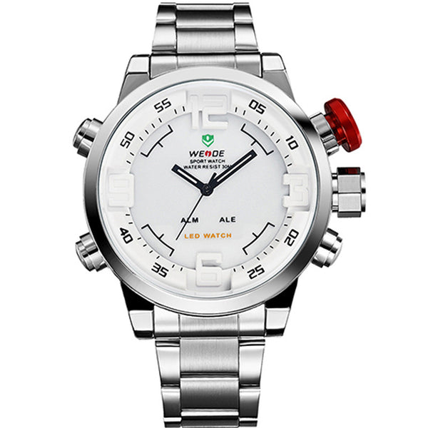 Original Brand WEIDE Sport Watch Series Digital LED Stainless Full Steel Black Silver Date Day Alarm Men's Quartz Military Watch