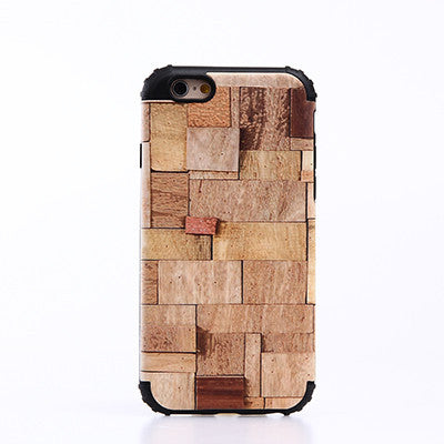 2 in 1 Shockproof Silicon Bumper Wooden Patern Case Cover for iPhone 5S 6S Plus 7 Plus with Metal Sheets for Magnetic Holding