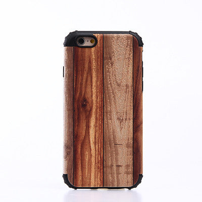 2 in 1 Shockproof Silicon Bumper Wooden Patern Case Cover for iPhone 5S 6S Plus 7 Plus with Metal Sheets for Magnetic Holding