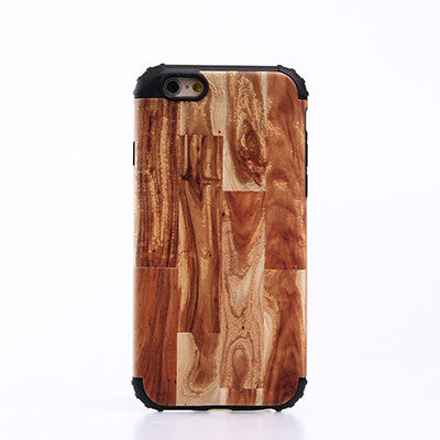 2 in 1 Shockproof Silicon Bumper Wooden Patern Case Cover for iPhone 5S 6S Plus 7 Plus with Metal Sheets for Magnetic Holding