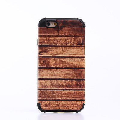 2 in 1 Shockproof Silicon Bumper Wooden Patern Case Cover for iPhone 5S 6S Plus 7 Plus with Metal Sheets for Magnetic Holding