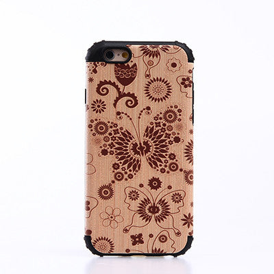 2 in 1 Shockproof Silicon Bumper Wooden Patern Case Cover for iPhone 5S 6S Plus 7 Plus with Metal Sheets for Magnetic Holding