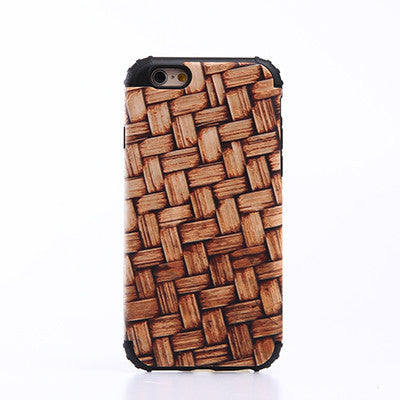 2 in 1 Shockproof Silicon Bumper Wooden Patern Case Cover for iPhone 5S 6S Plus 7 Plus with Metal Sheets for Magnetic Holding